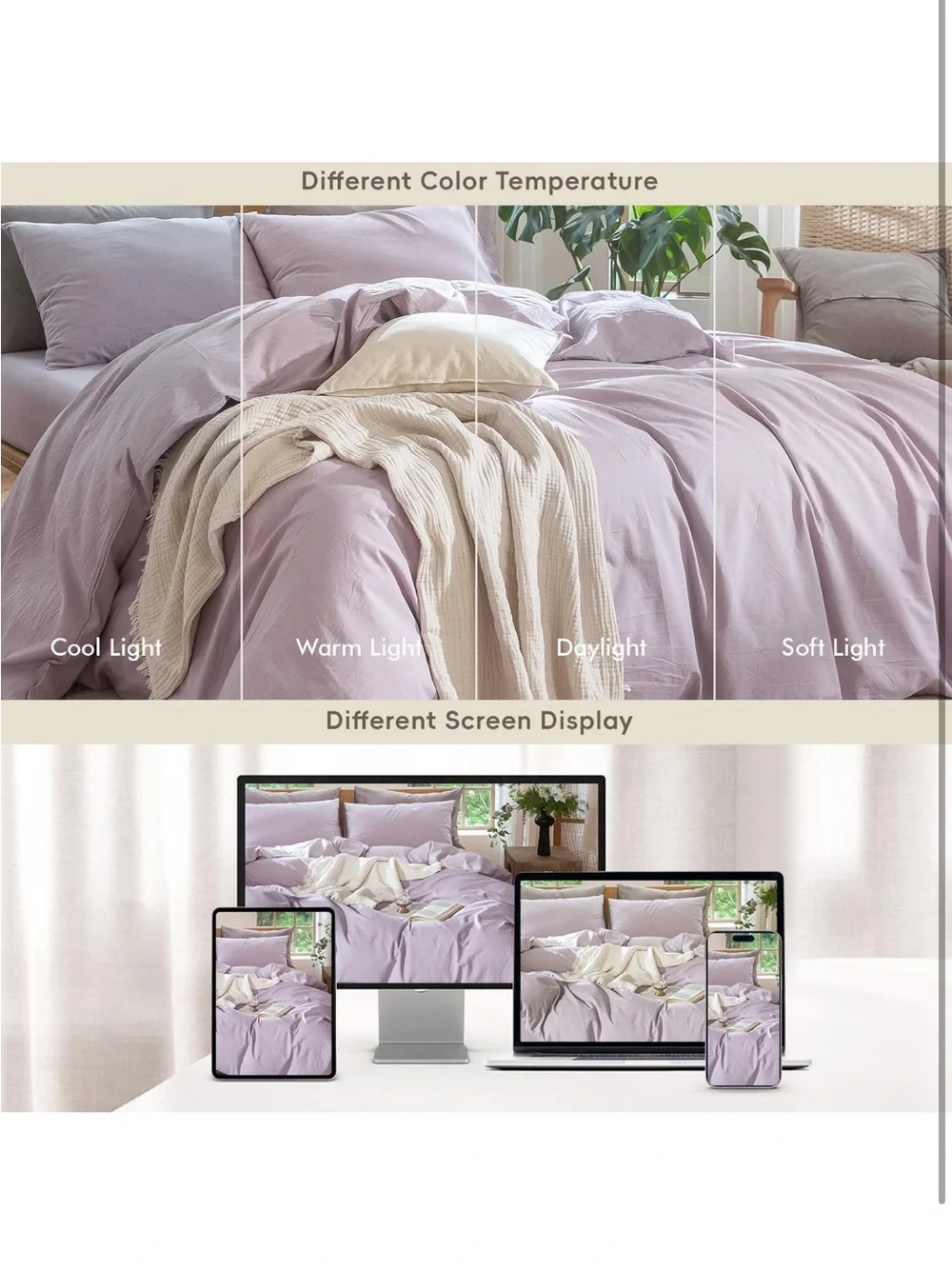 NEW MooMee 100% Washed Cotton, Linen-Like, Duvet Cover Set. Lavender